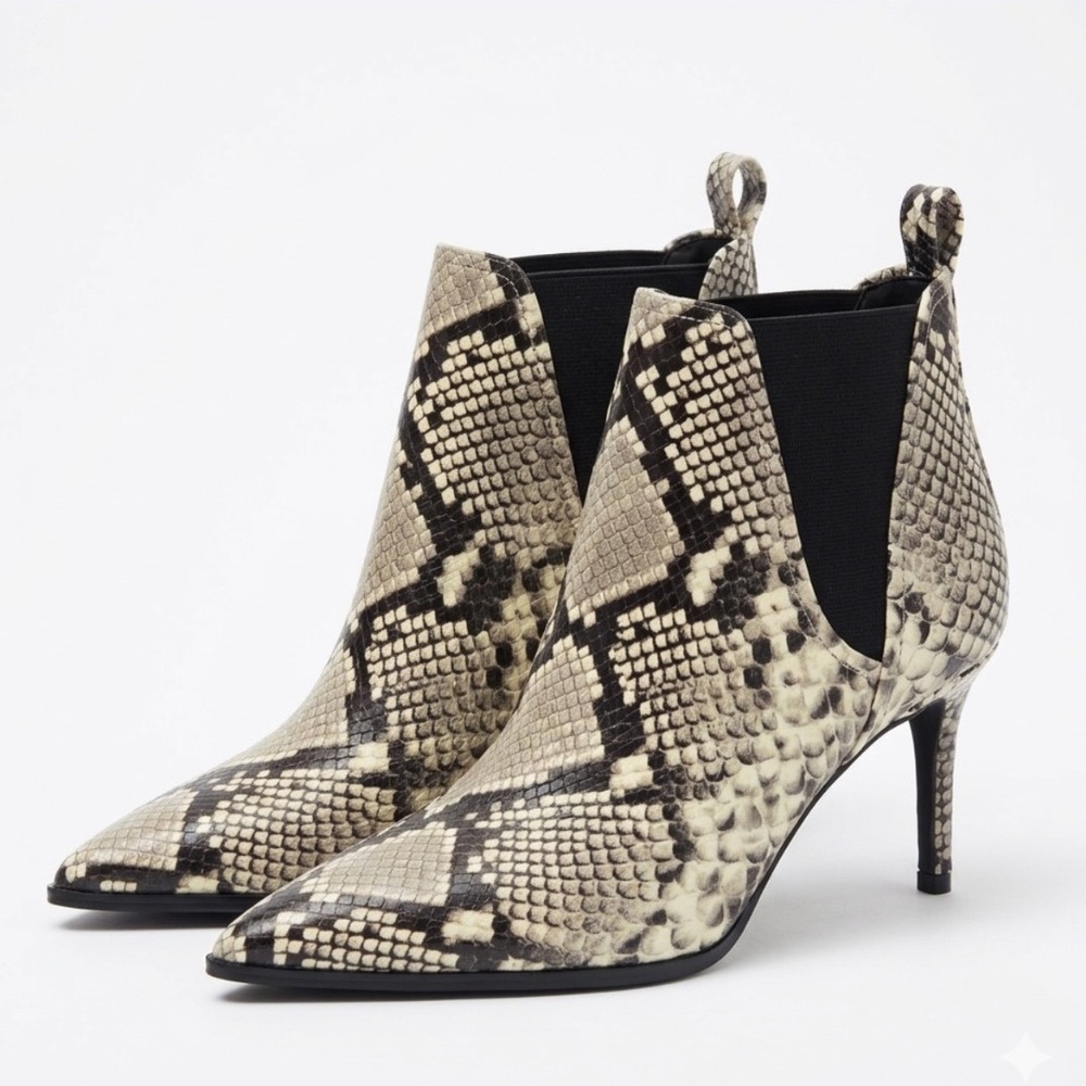 Zara Archival Genuine Leather Snakeskin Print Ankle Boots Size US 8.5 / UK 39